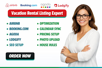 setup and optimize airbnb, booking com, agoda and lodgify vacation rental list