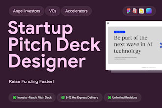 design a startup slide deck, investor pitch deck, or powerpoint presentation