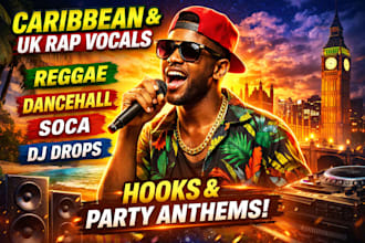 record energetic jamaican dj drop, producer tag hype voiceover