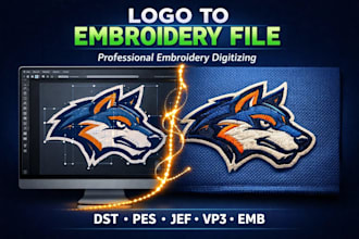 do embroidery digitizing and logo punching in dst, pes, jef, vp3, emb