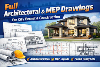 draft full architectural drawings with mep for city permit and construction