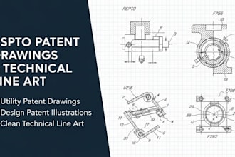 create uspto utility patent drawings, technical line drawings and patent figures