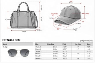 create bag tech pack, cap tech pack and eyewear tech pack for fashion brands