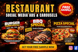 design restaurant social media ads and carousels