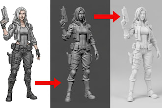 convert superhero action figure 2d image, sketch to stl 3d model for 3d printing