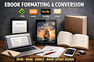 do manuscript formatting, epub mobi conversion, kindle book, interior formatting