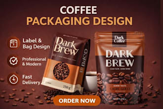create coffee packaging, coffee label, coffee bags and product packaging design