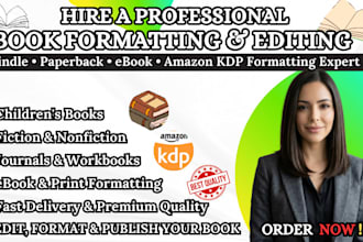do ebook formatting, book editing amazon KDP journal design paperback formatting