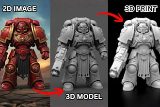 convert 2d dnd warhammer figurine image sketch to 3d model, stl file 3d printing