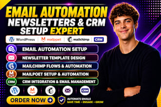 setup wordpress mailpoet email automation, newsletters mailchimp flows crm email