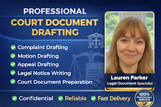 draft court documents, complaint, motion, appeal, and legal notice