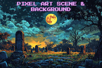 create custom pixel art environment, background, landscape, scene and animation