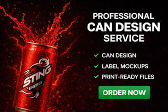 design unique can label, energy drink, beer and juice packaging