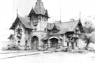 draw architectural sketches of buildings and houses