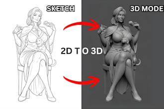 convert 2d nsfw character sketch 2d image to stl 3d model ready for 3d printing
