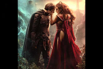 create a thorned crimson veil gothic vampire romance book cover with dark