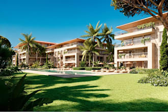 design 3d landscape rendering, outdoor areas, apartment building, luxury villa