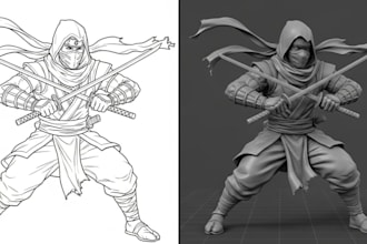 sculpt 3d action figure articulated character toy stl 3d printing and rendering