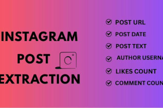 extract instagram posts, post date, post text, post users and much