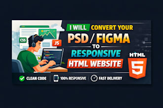 convert PSD, figma or image to responsive HTML