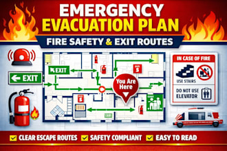 design professional fire emergency evacuation plan, exit and  safety diagram