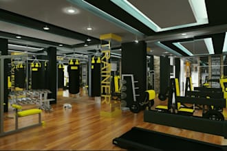 redesign modern 3d gym interior, fitness center, workout studio, gym rendering