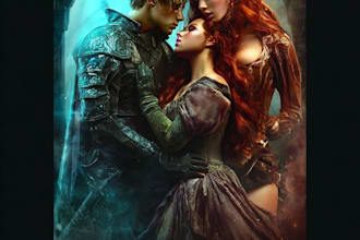 design a stunning custom fantasy romance book cover with gothic and magical vibe