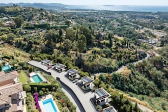construct hillside residences building,3d masterplan layout,outdoor living space