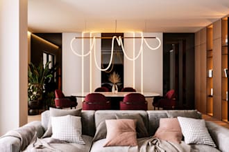 create photorealistic 3d living room design and interior rendering