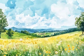 draw a watercolor landscape illustration