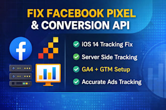 setup and fix facebook pixel, conversion API, ga4, and  ios 14 tracking with GTM