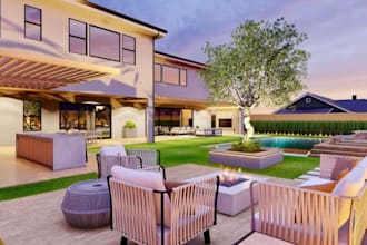 do backyard landscape design, pool, patio design rendering, 3d landscape design