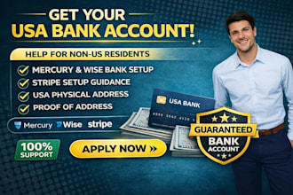 usa bank creation with mercury wise stripe and USA proof of address