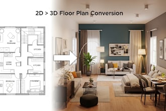create realistic 3d floor plan and 2d floor plan for your home