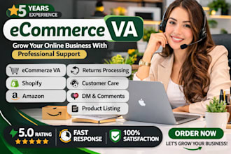 ecommerce VA, shopify, amazon, etsy, walmart, alipay, returns, customer care