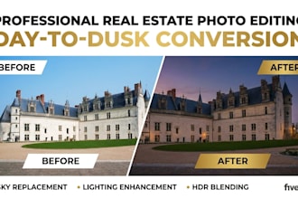 convert real estate photos to day to dusk twilight 12 hours