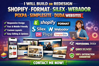 design or redesign shopify silex webador pixpa simplesite and duda websites