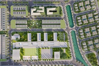 develop urban masterplan, real estate 3d visualization, housing estate rendering