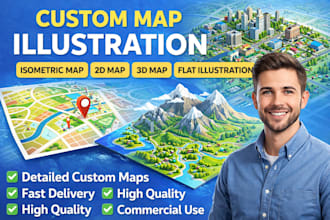 design a custom 3d maps or 2d isometric, flat, vector, city map illustration