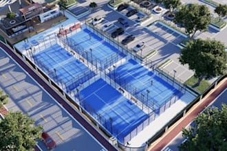 launch outdoor padel court,tennis court layout,clubhouse design,cgi sport arena