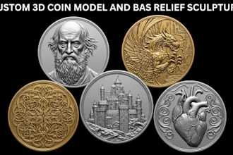 sculpt 3d bas relief, custom 3d coin model medallion pendant stl for 3d printing
