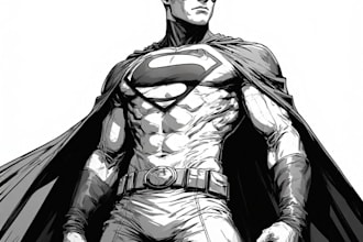 draw black and white comic superhero character line art