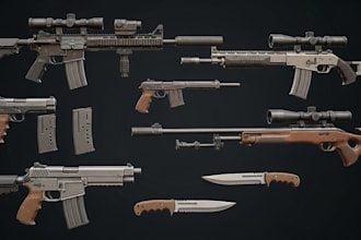 create realistic 3d gun model and weapon assets for games and animation