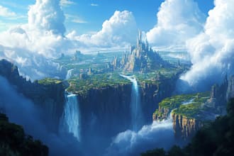 draw landscape illustration and background concept art, nft