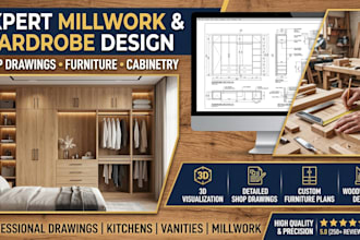 do millwork carpentry shop drawings, wardrobe design, woodworking, furniture