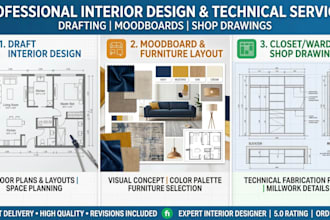 draft interior design, moodboard furniture layout, closet wardrobe shop drawings