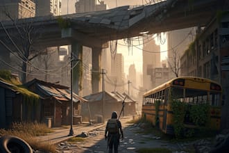draw detailed post apocalyptic scene for games