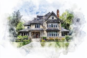 do handmade watercolor painting of house