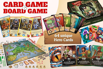 design board game, card game illustrations, tarot cards card box game map design