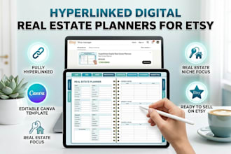 etsy digital real estate planner hyperlinked planner digital product canva ebook